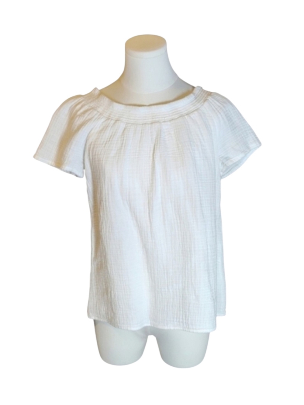 Beach Lunch Lounge White 100% Cotton Ribbed Summer Vacation Blouse Size XS